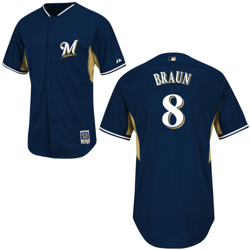 Ryan Braun #8 Youth Baseball Jersey-Milwaukee Brewers Authentic 2014 Navy Cool Base BP MLB Jersey